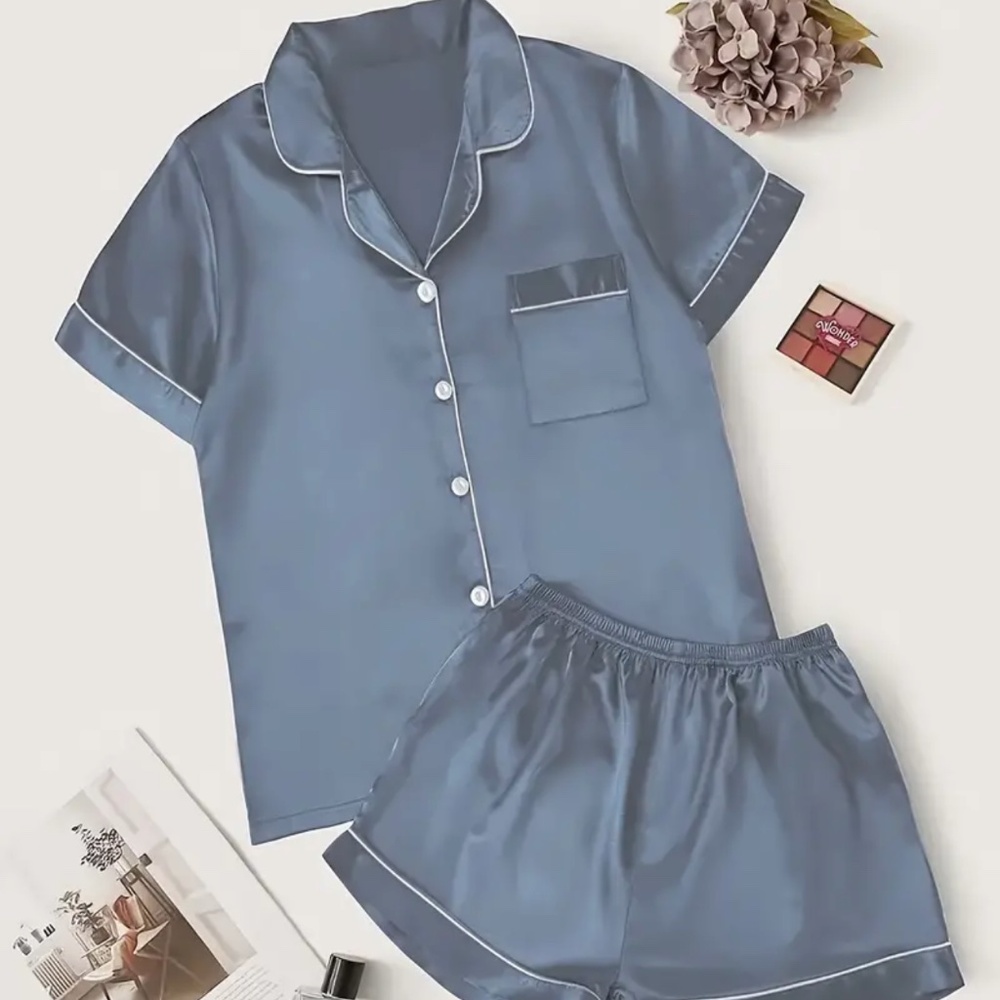 Casual Solid Satin Pajama Set